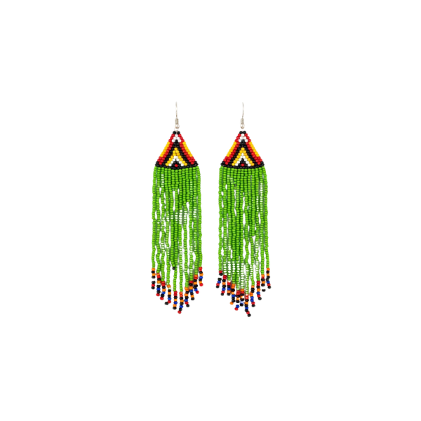 Maasai-Style Beaded Fringe Drop Earrings — Green & Multicolour
