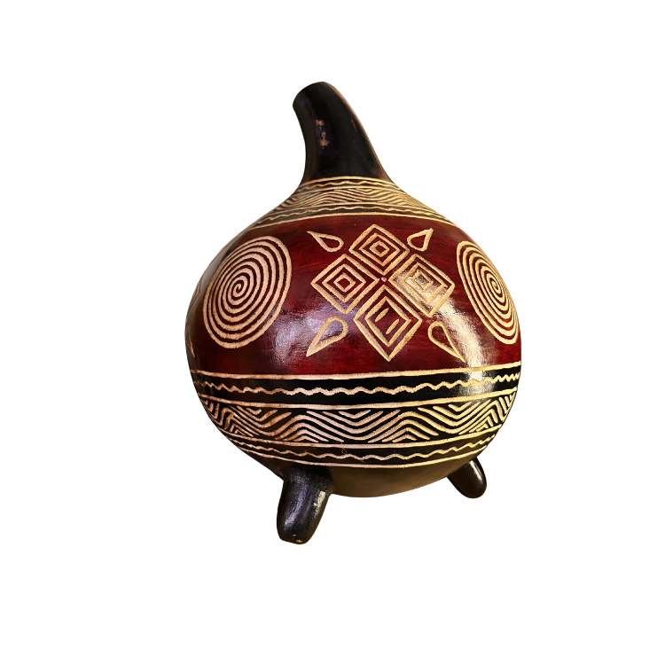 Ndebele Ceremonial Gourd Vessel — Hand-Etched Terracotta