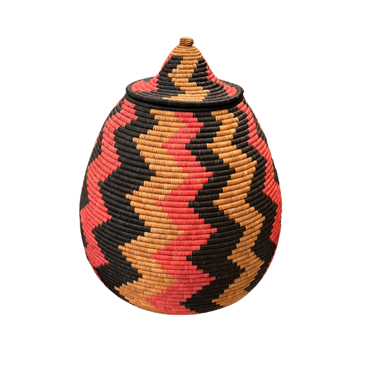 Zulu Ukhamba Lidded Basket — Flame Diamond Weave